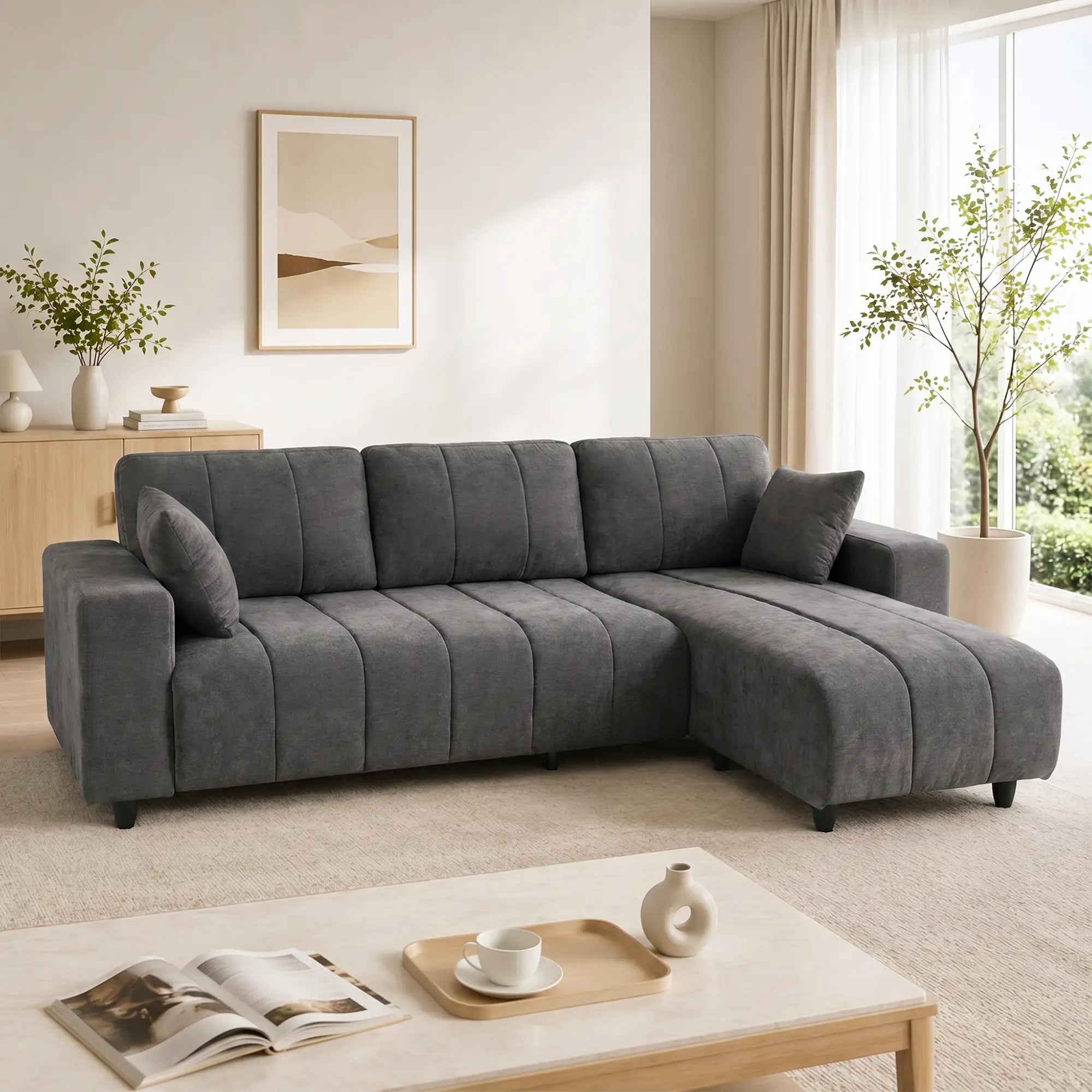 L-Shaped 3-Seater Sectional Sofa With Chaise, Spring Cushion, Grey L Shaped Couchs at Gallery Canada