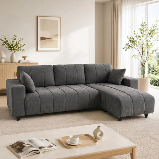 L-Shaped 3-Seater Sectional Sofa With Chaise, Spring Cushion, Grey L Shaped Couchs Charcaol Grey at Gallery Canada