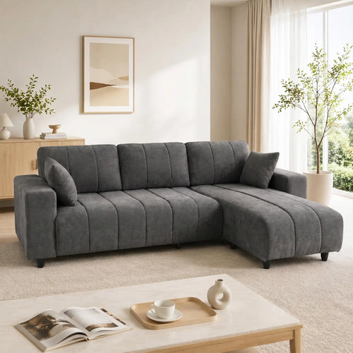 L-Shaped 3-Seater Sectional Sofa With Chaise, Spring Cushion, Grey
