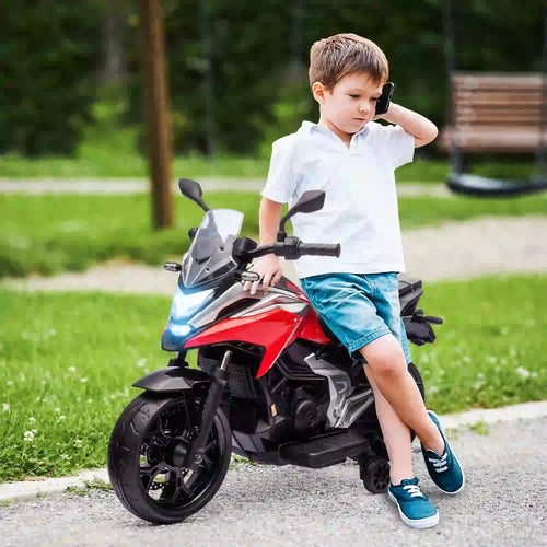 12V Ride on Motorbike for Kids, with Headlights Music Training Wheels, Red