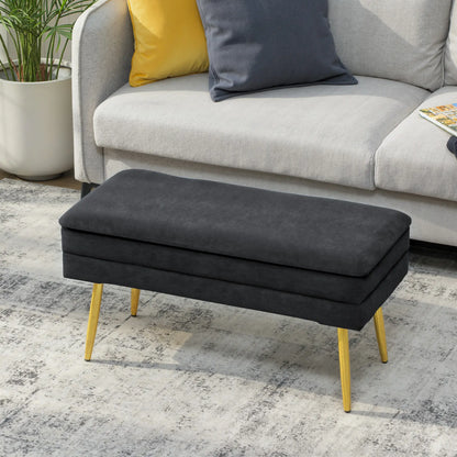 31" Storage Ottoman, Velvet Bench With Steel Legs, Black Storage Ottomans & Benches at Gallery Canada