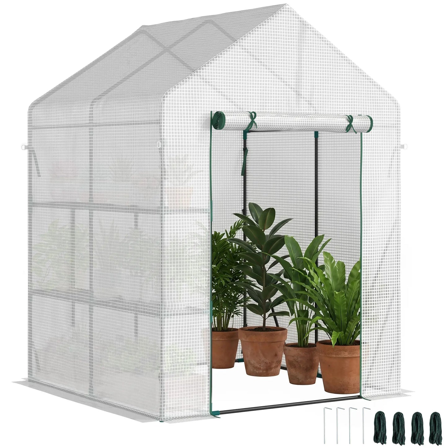 56 x 56 Walk-In Greenhouse, Portable Gardening Plant House, 2-Tier Shelf, Green Greenhouses at Gallery Canada