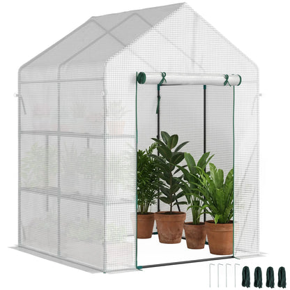 56 x 56 Walk-In Greenhouse, Portable Gardening Plant House, 2-Tier Shelf, Green Greenhouses at Gallery Canada