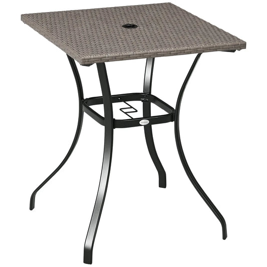 Wicker Dining Table, 34 Inch, Outdoor PE Rattan, Umbrella Hole, Light Grey Patio Side Tables Light Grey, Black at Gallery Canada