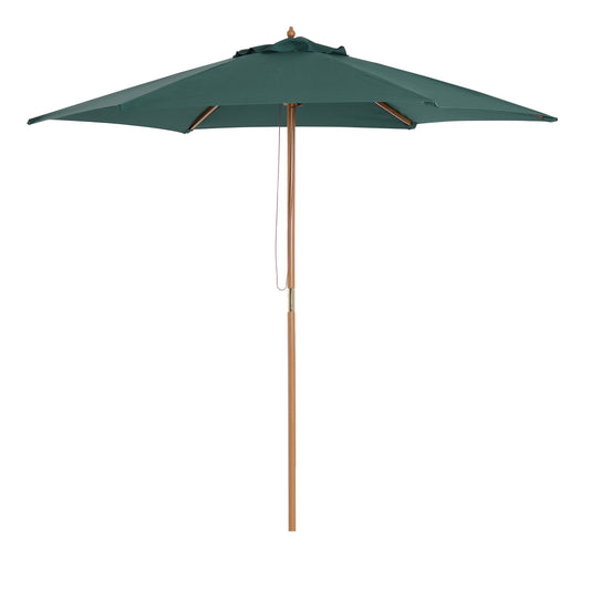 8FT Wood Patio Umbrella, Round Garden Parasol, Bamboo Ribs, Dark Green Sun Umbrellas Dark Green, Teak at Gallery Canada