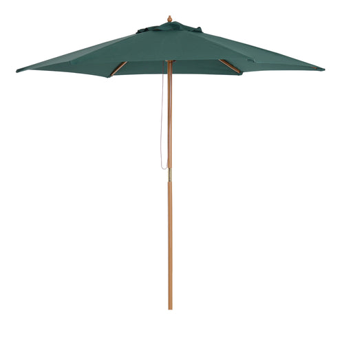 8FT Wood Patio Umbrella, Round Garden Parasol, Bamboo Ribs, Dark Green