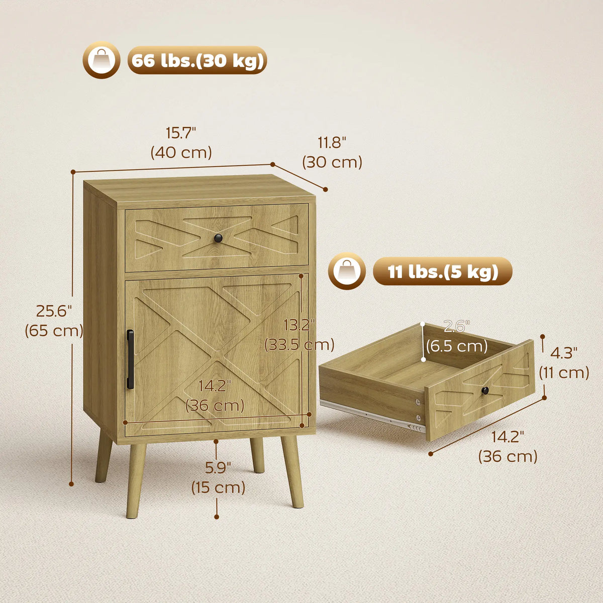 Nightstand Set Of 2, Oak, With Drawer And Cabinet Storage Side Tables at Gallery Canada