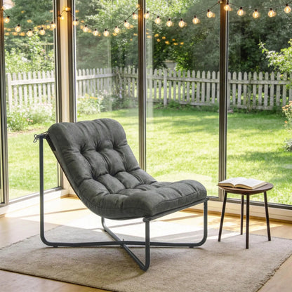 Outdoor Patio Chair, Comfy Sling Lounge With Cushion, Steel Frame, Dark Grey Patio Chairs at Gallery Canada