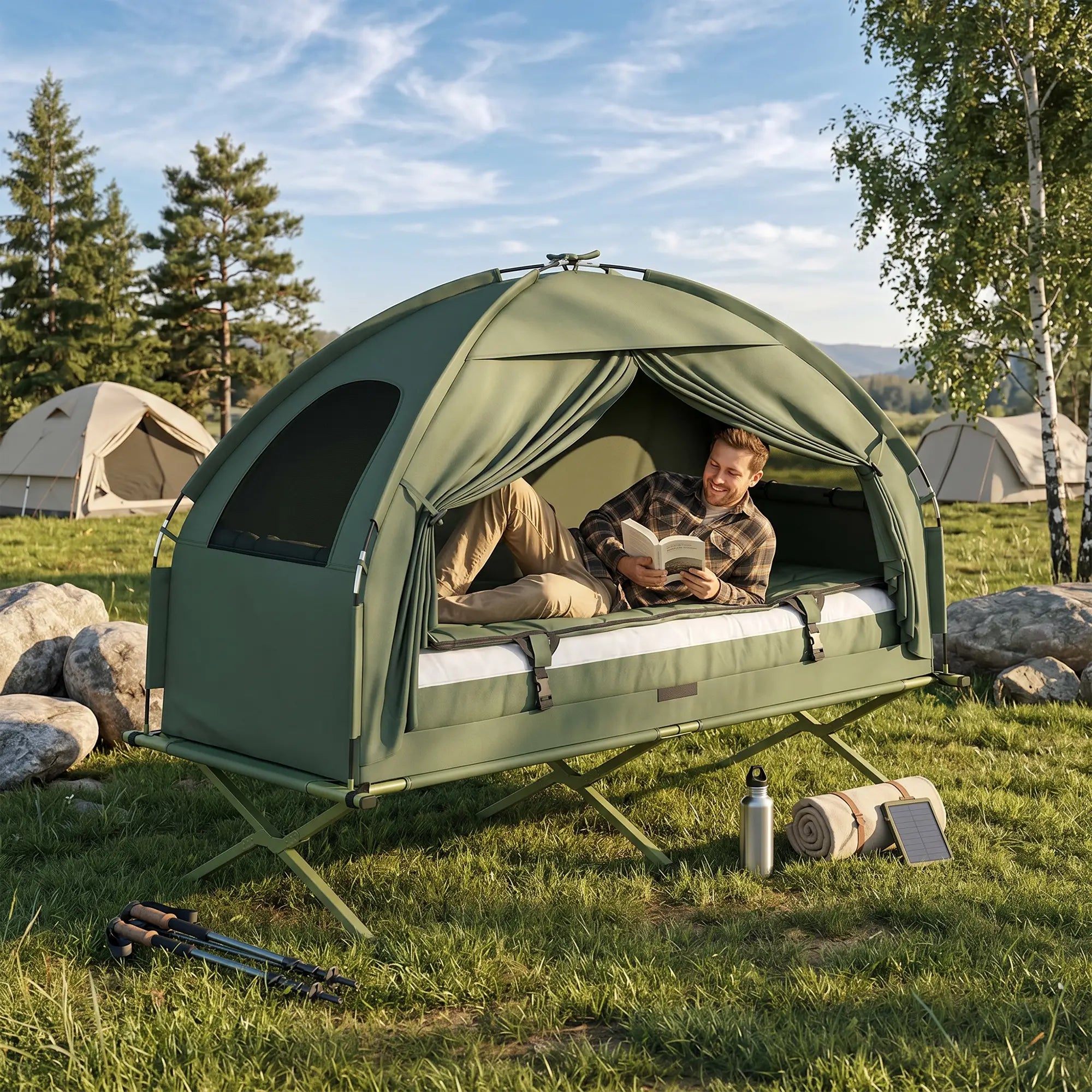 Portable Hiking Tent Camping Bed Cot Combo with Sleep Bag Mattress Camping Tents at Gallery Canada