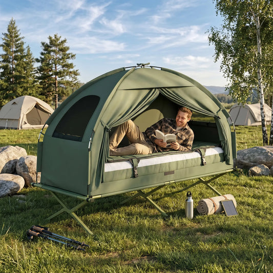 Portable Hiking Tent Camping Bed Cot Combo with Sleep Bag Mattress Camping Tents Army Green at Gallery Canada