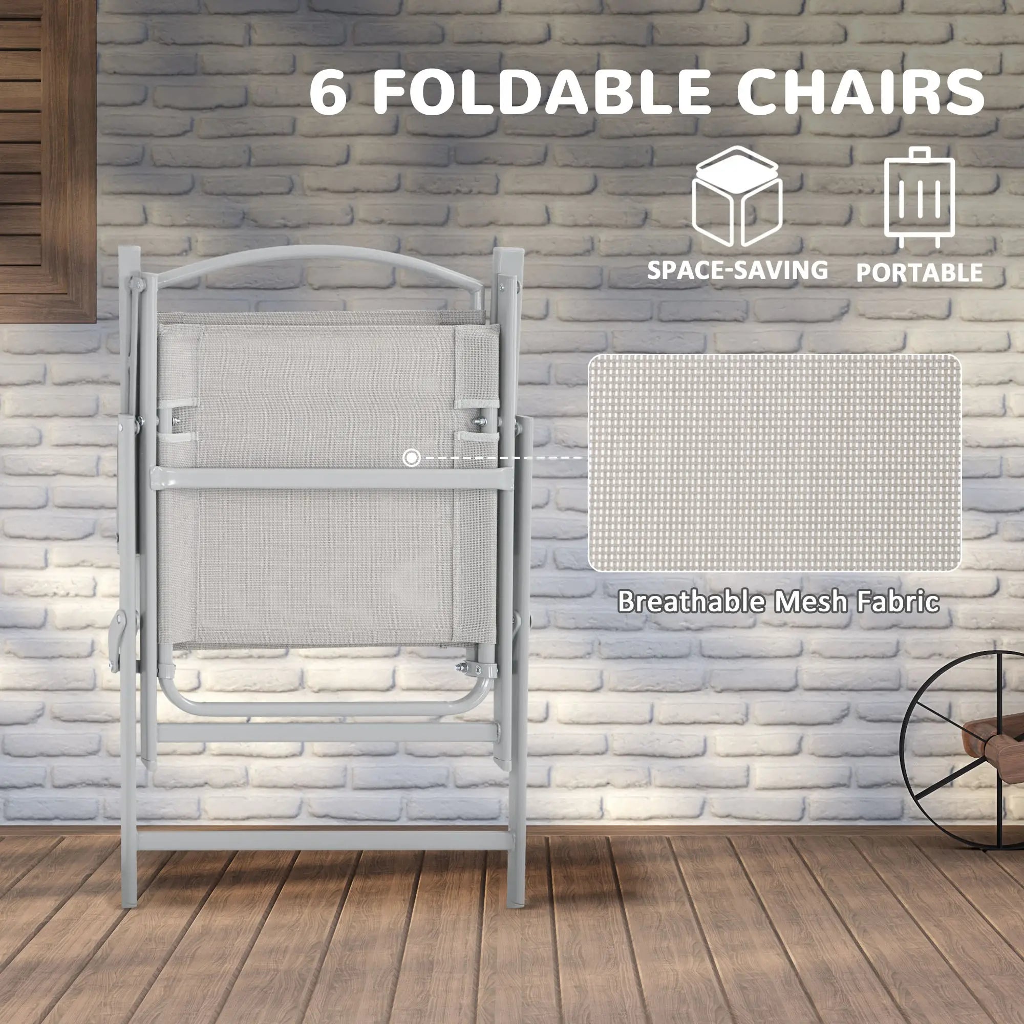 8 Piece Patio Set, 6 Folding Chairs, Rectangle Table, Outdoor Dining, Grey Outdoor Dining Sets at Gallery Canada