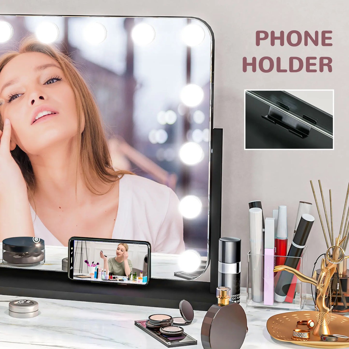 Lockable Jewelry Armoire with LED Light, Standing Mirror, White Jewelry Armoire & Jewellery Mirror Cabinets at Gallery Canada