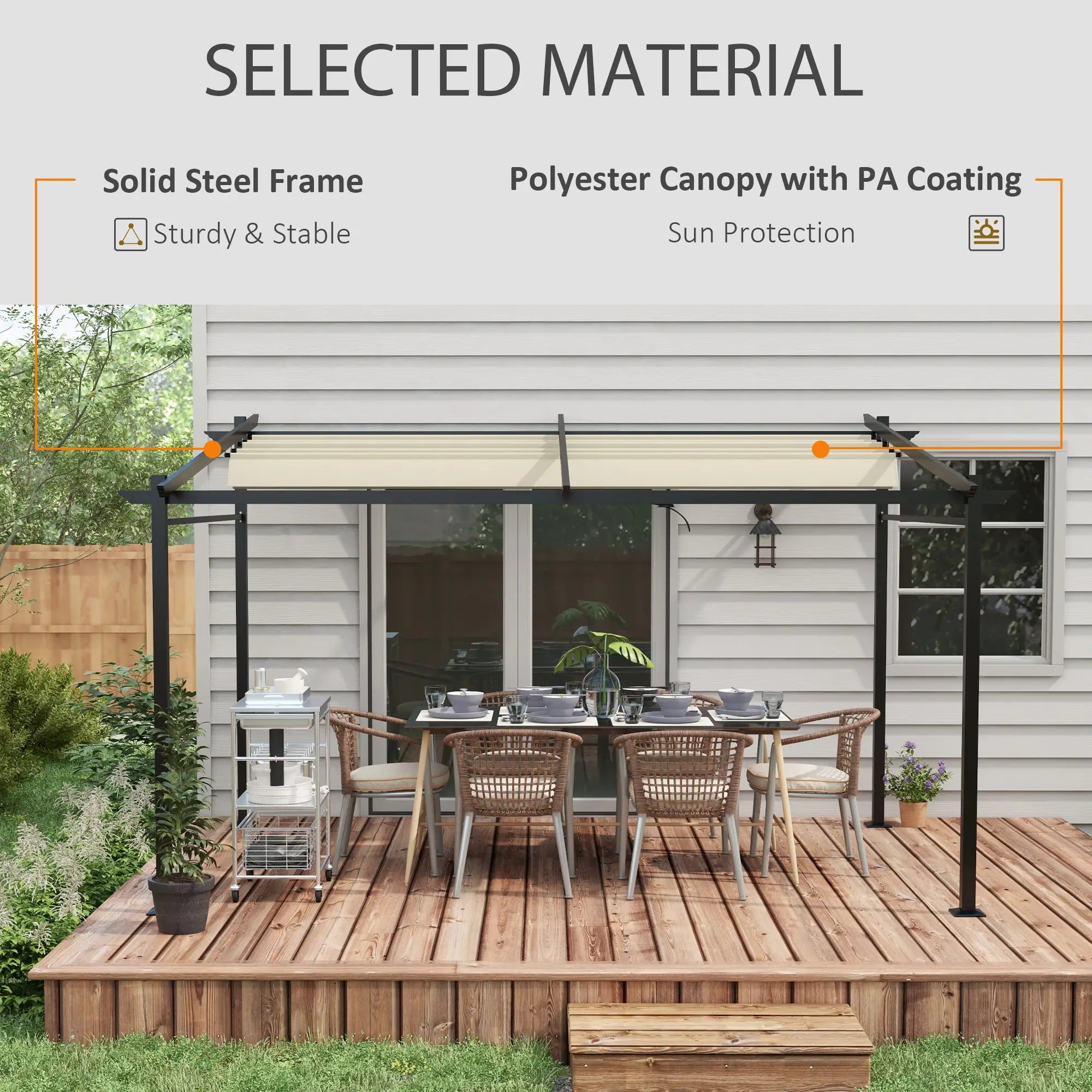 Metal Pergola, Sliding Roof Canopy, Retractable, 10' x 13', Beige Pergolas at Gallery Canada