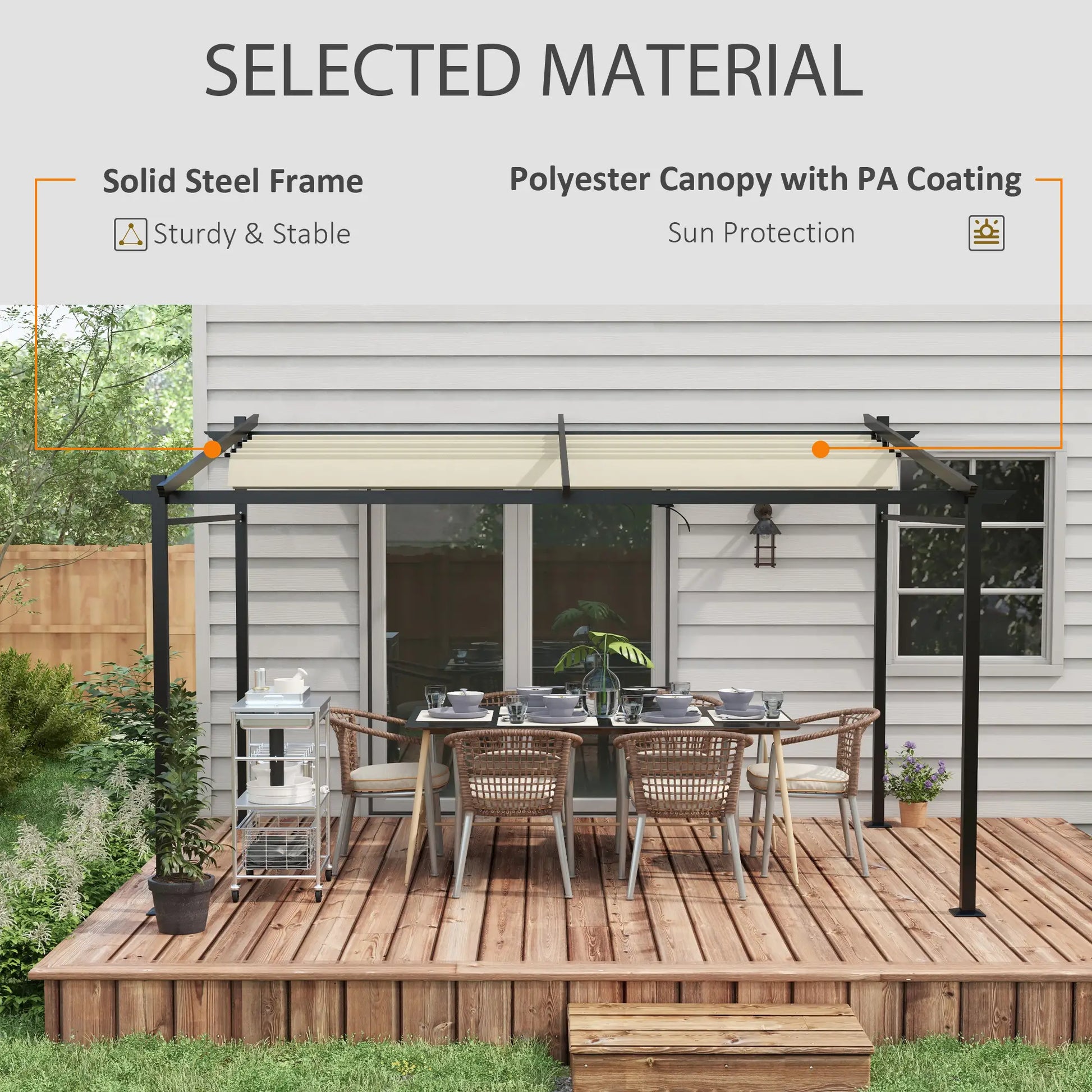 Metal Pergola, Sliding Roof Canopy, Retractable, 10' x 13', Beige Pergolas at Gallery Canada