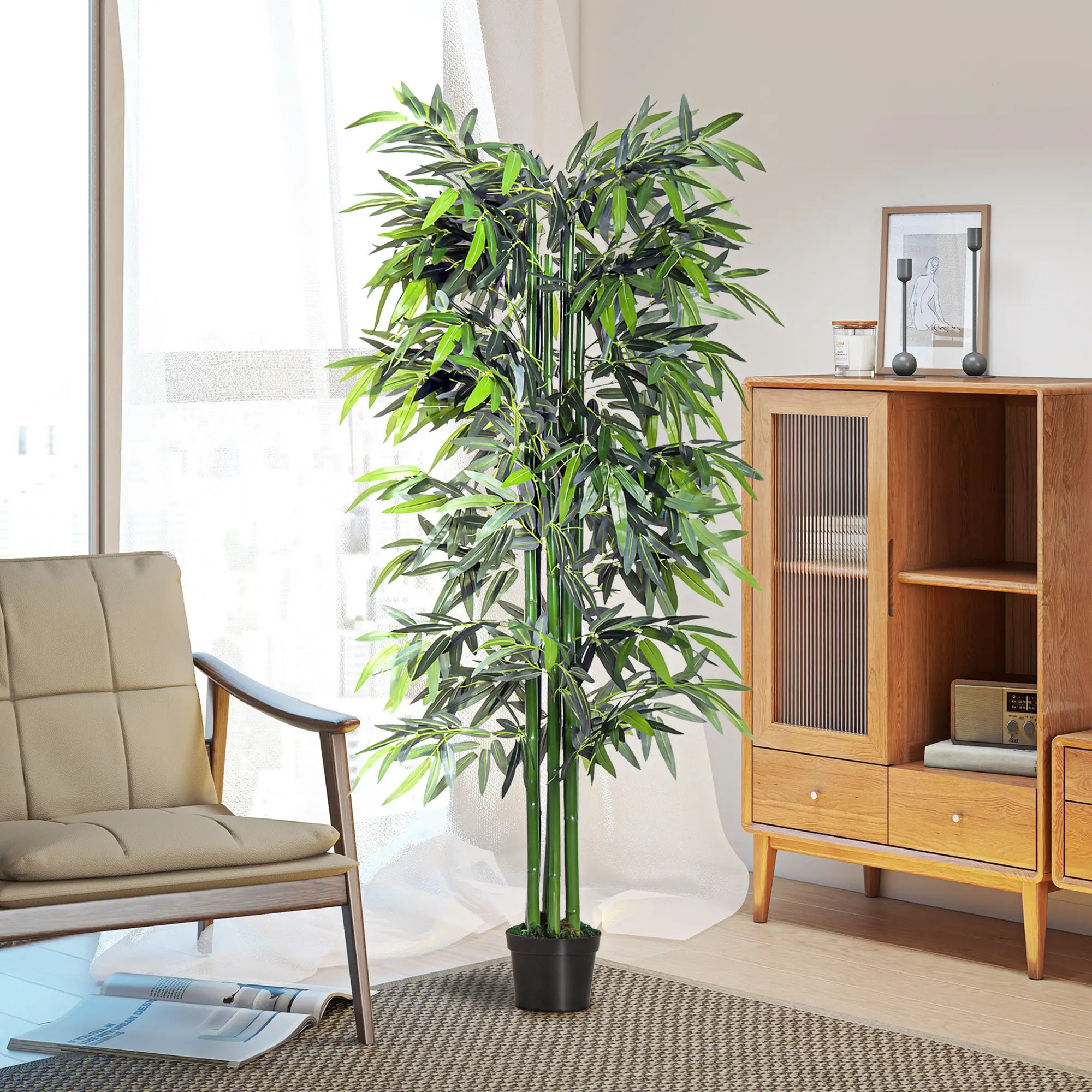 6FT Artificial Bamboo Tree, Fake Plant with Nursery Pot, Indoor Decor Artificial Trees at Gallery Canada