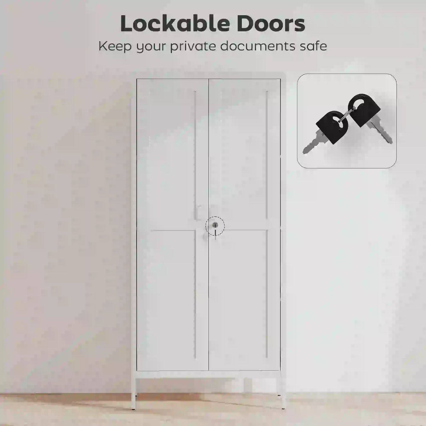 Office Storage Cabinet, Lockable, 3 Adjustable Shelves, 2 Doors, White Office Cabinets & Cupboards at Gallery Canada