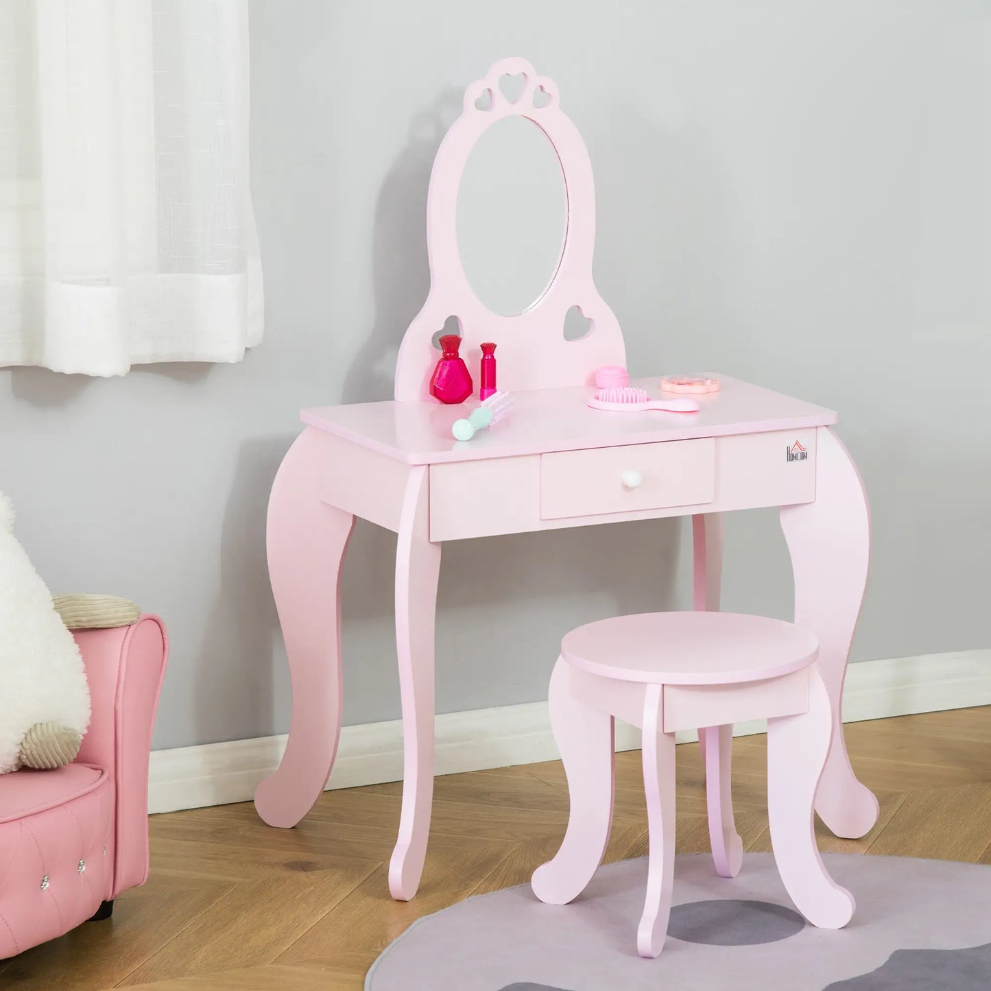 Kids Vanity Set with Mirror, Stool, Drawer, 3-6 Years, Pink Toy Vanity at Gallery Canada