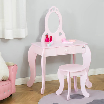 Kids Vanity Set with Mirror, Stool, Drawer, 3-6 Years, Pink Toy Vanity at Gallery Canada