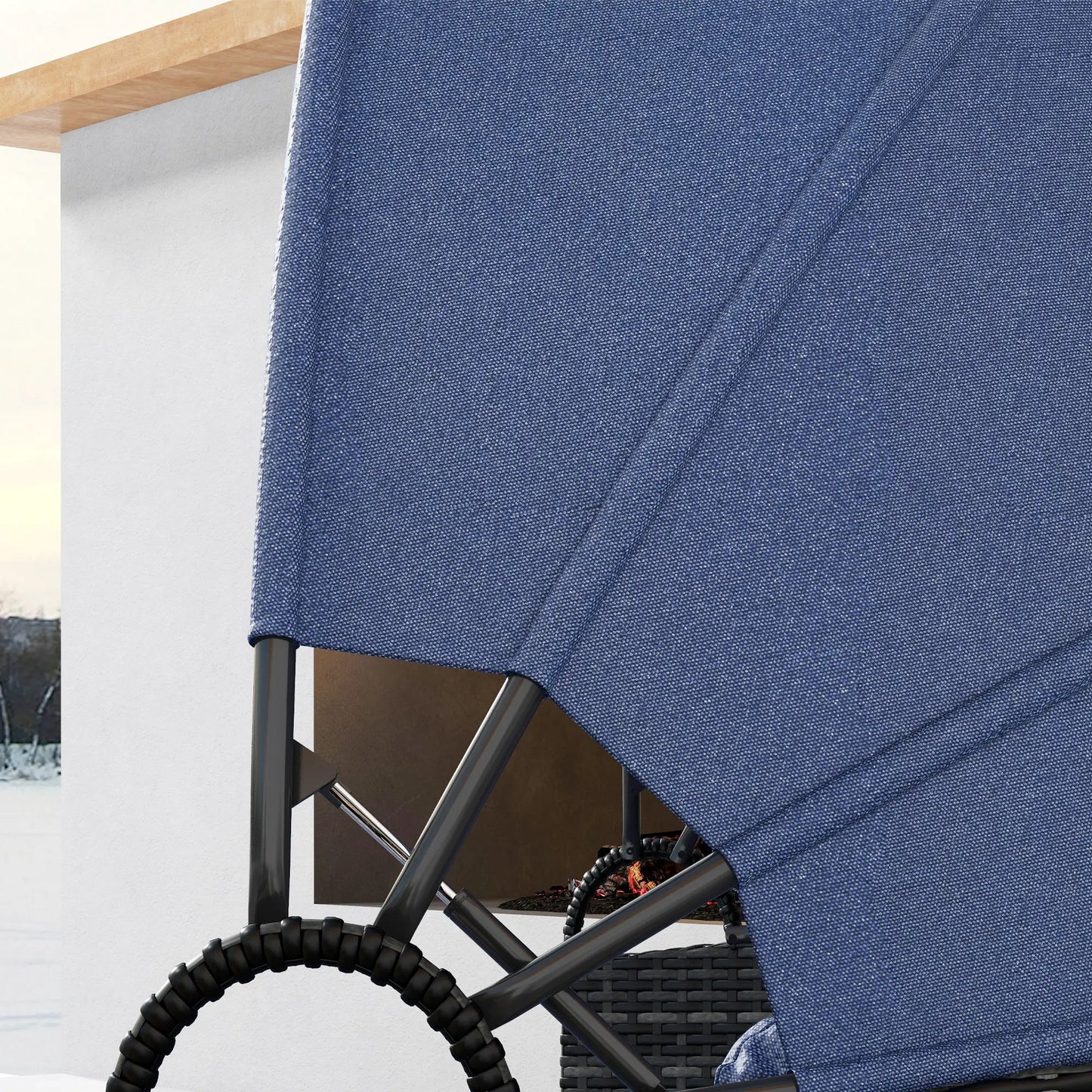 Outdoor Daybed with Canopy, Wicker Round Sofa, 4 Pieces, Dark Blue Patio Furniture Sets at Gallery Canada