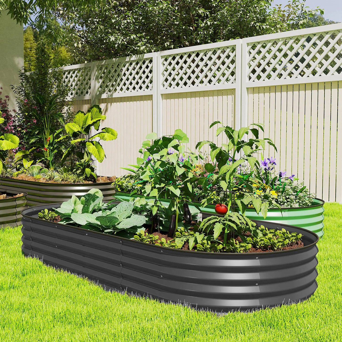 7' x 3' x 1' Galvanized Raised Garden Bed, Dark Grey Metal Planter Box, Dark Grey