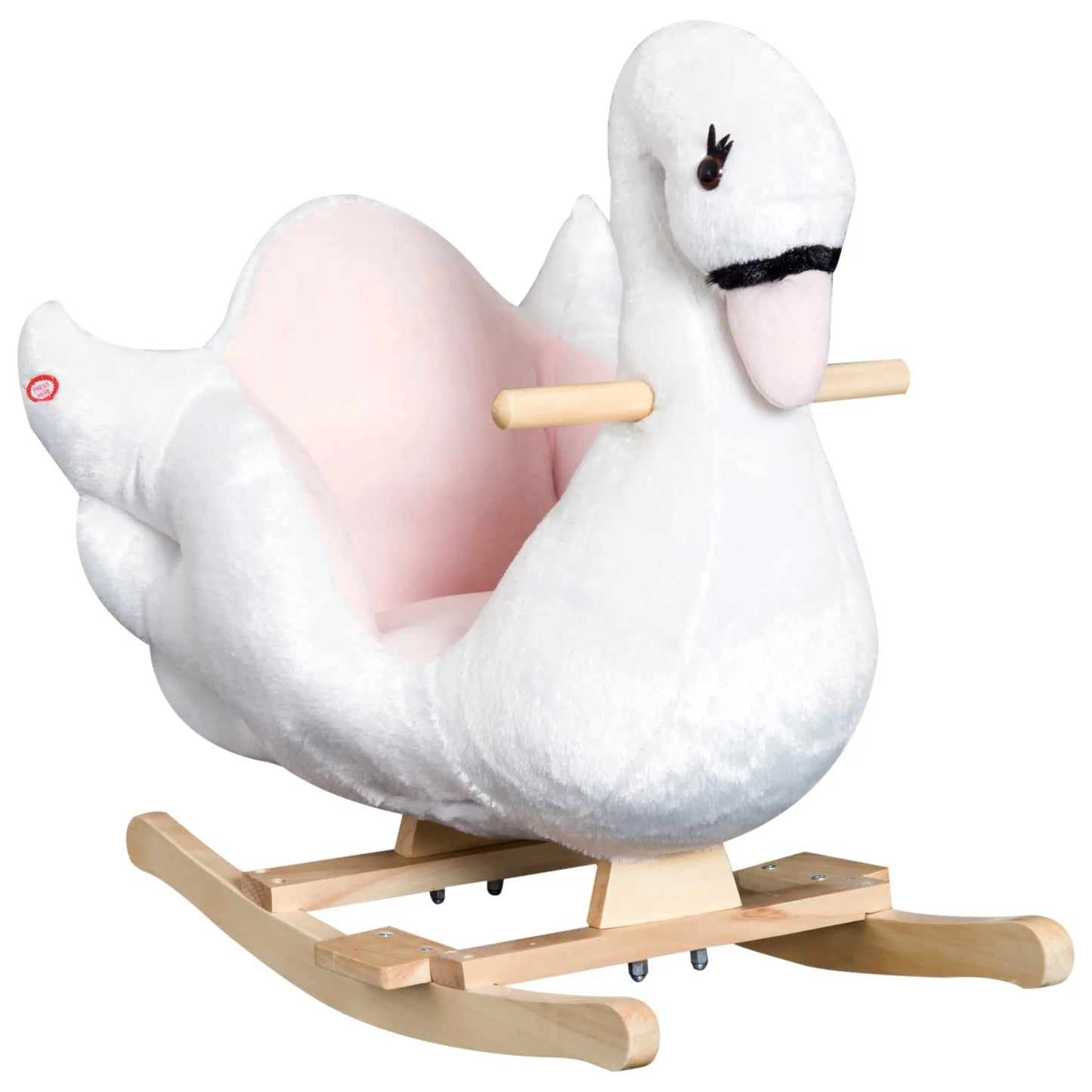 Soft Warm Kids Rocking Horse, Plush Ride On Toy, Swan Style, White Rocking Horses Pink and White at Gallery Canada