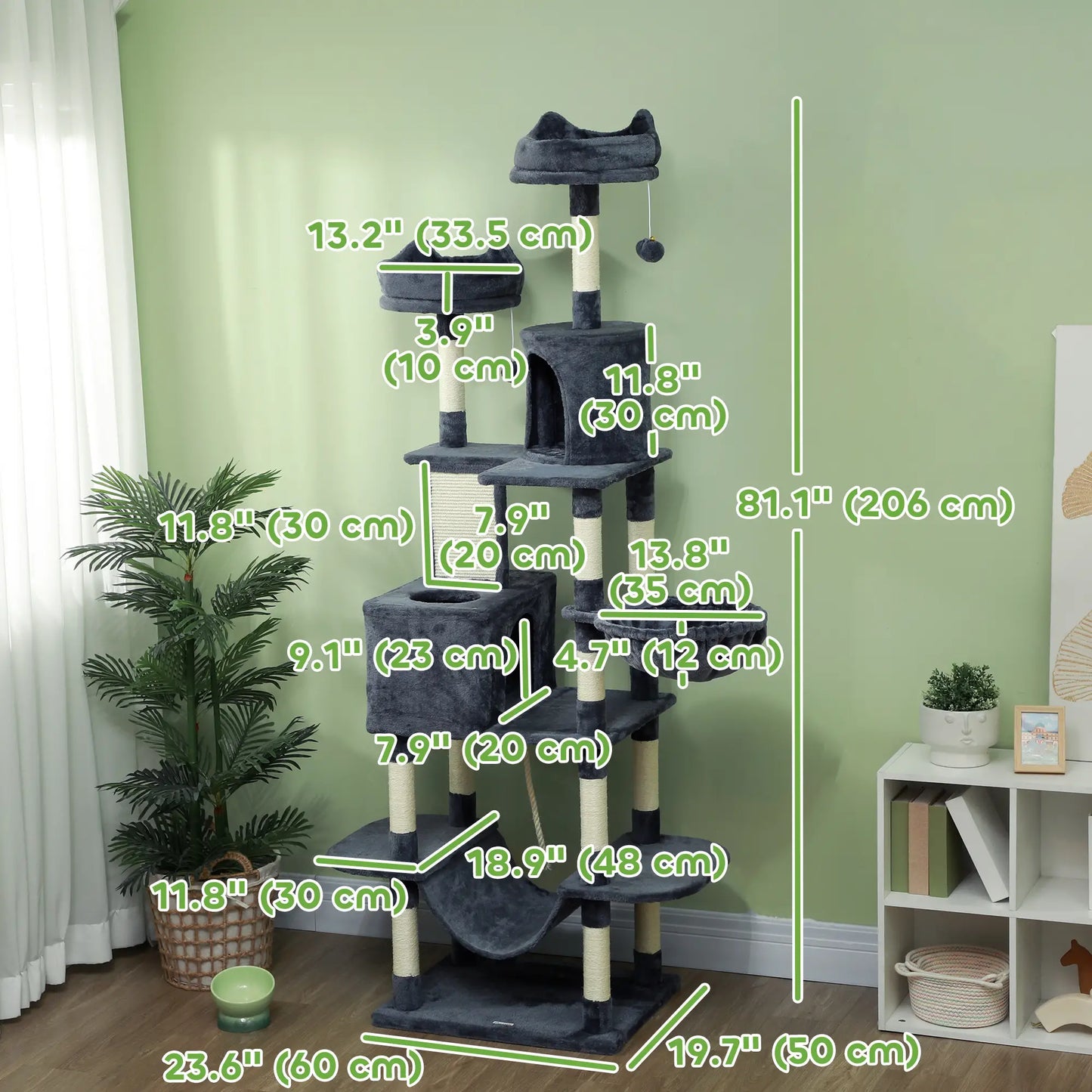 81" Large Cat Tree, Scratching Posts, Condos, Beds, Hammocks, Dark Grey Cat Towers at Gallery Canada