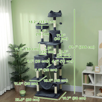 81" Large Cat Tree, Scratching Posts, Condos, Beds, Hammocks, Dark Grey Cat Towers at Gallery Canada