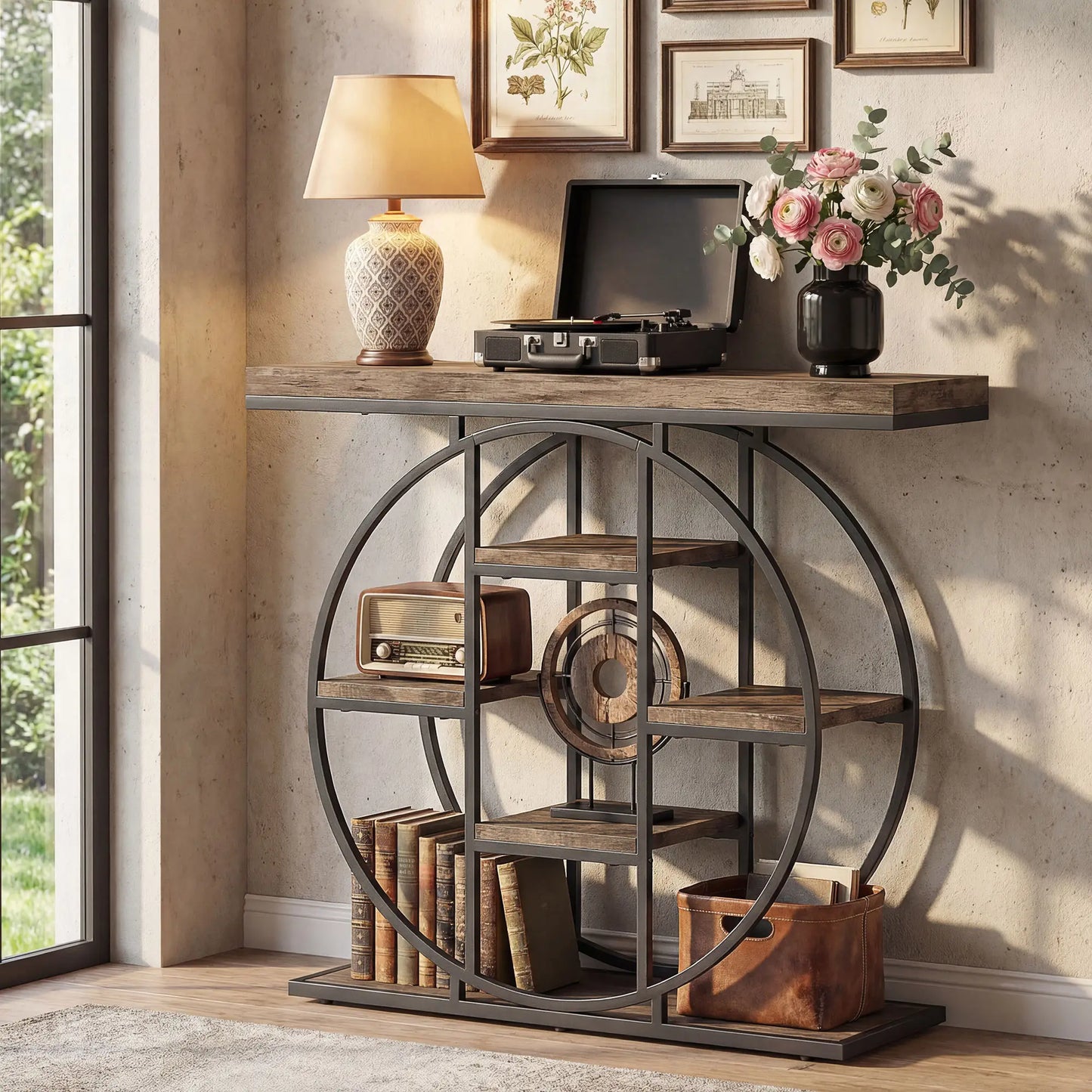 39.4" Console Table With Storage Shelves, Rustic Brown Console Tables at Gallery Canada