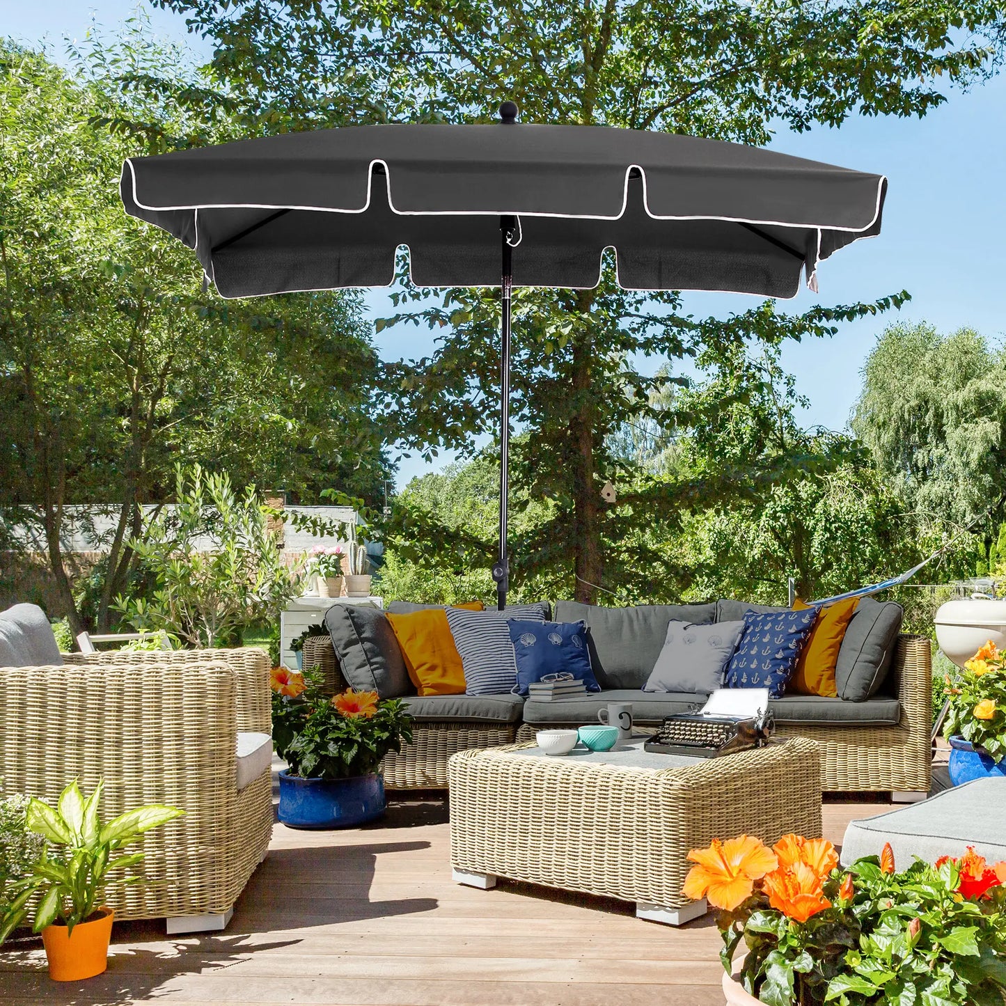 6.5x4ft Rectangle Patio Umbrella, Aluminum Tilt Adjustable, Grey Sun Umbrellas at Gallery Canada