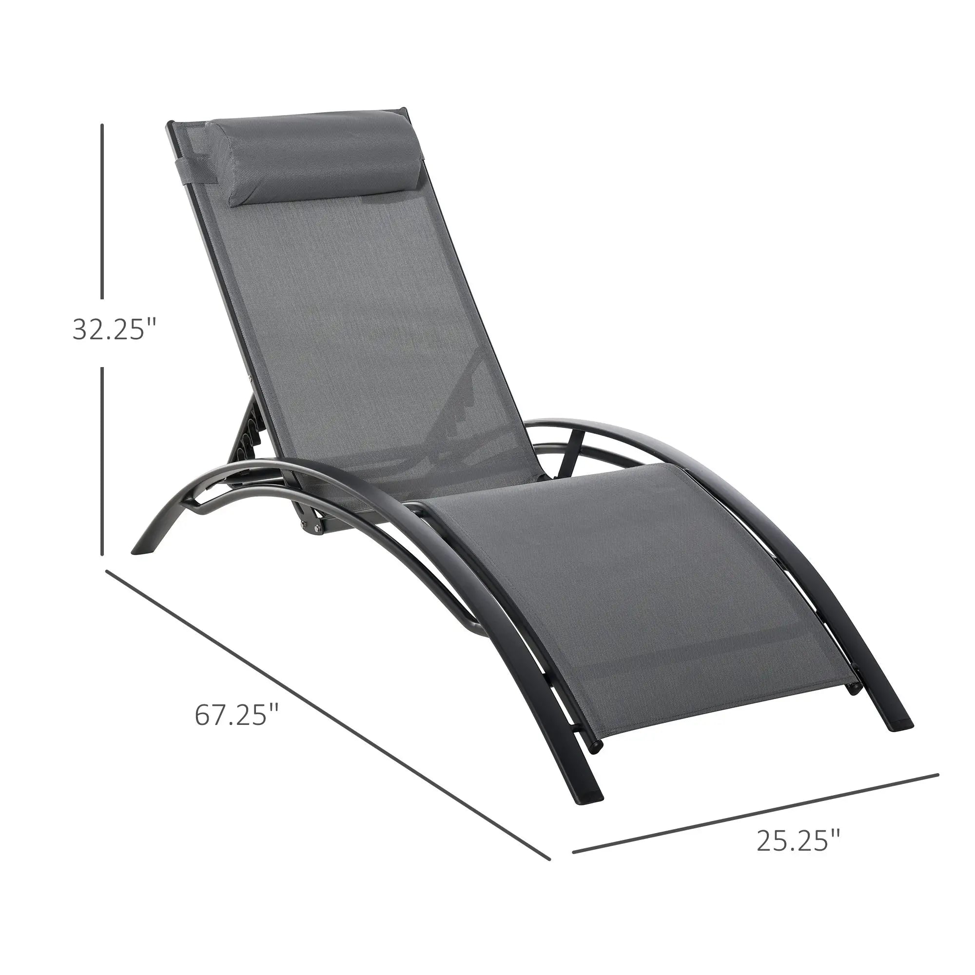 Aluminum Reclining Lounge Chair, 5-Level Adjustable Backrest, Head Pillow, Grey Lounger Chairs at Gallery Canada