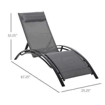Aluminum Reclining Lounge Chair, 5-Level Adjustable Backrest, Head Pillow, Grey Lounger Chairs at Gallery Canada
