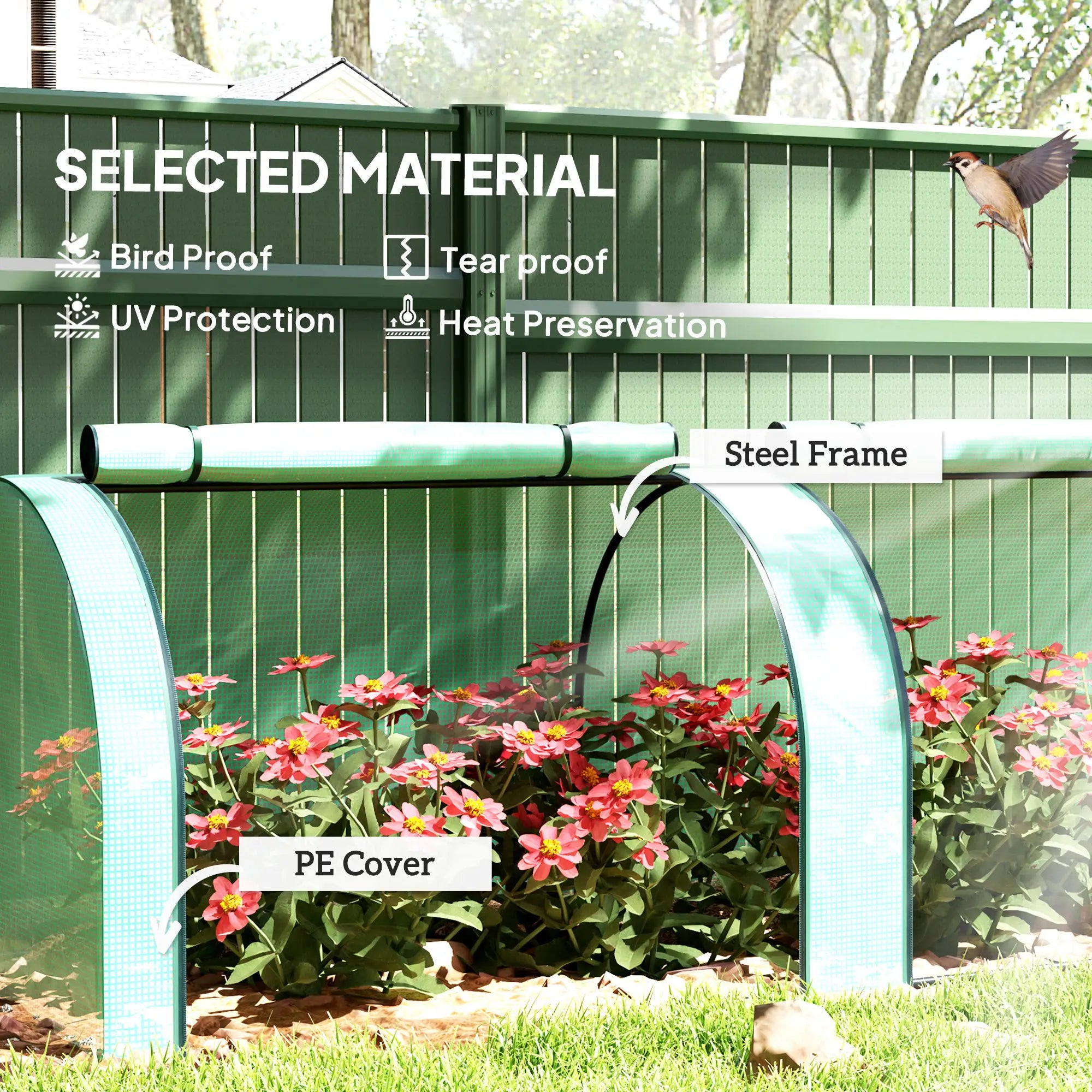 Mini Tunnel Greenhouse, PE Cover, Steel Frame, Zipped Doors, Green Greenhouses at Gallery Canada