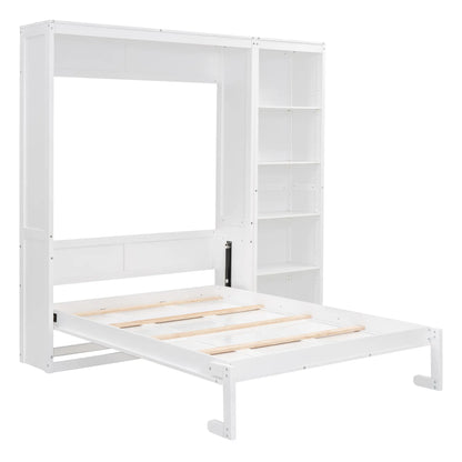 Murphy Bed with Storage Shelves, Space-Saving Wall Bed, 87.5" L x 16" W x 84" H, White Bed Frames at Gallery Canada