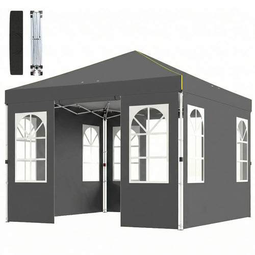 9.6 x 9.6 ft Pop Up Canopy Tent With 4 Sidewalls, UPF 50+, Dark Grey
