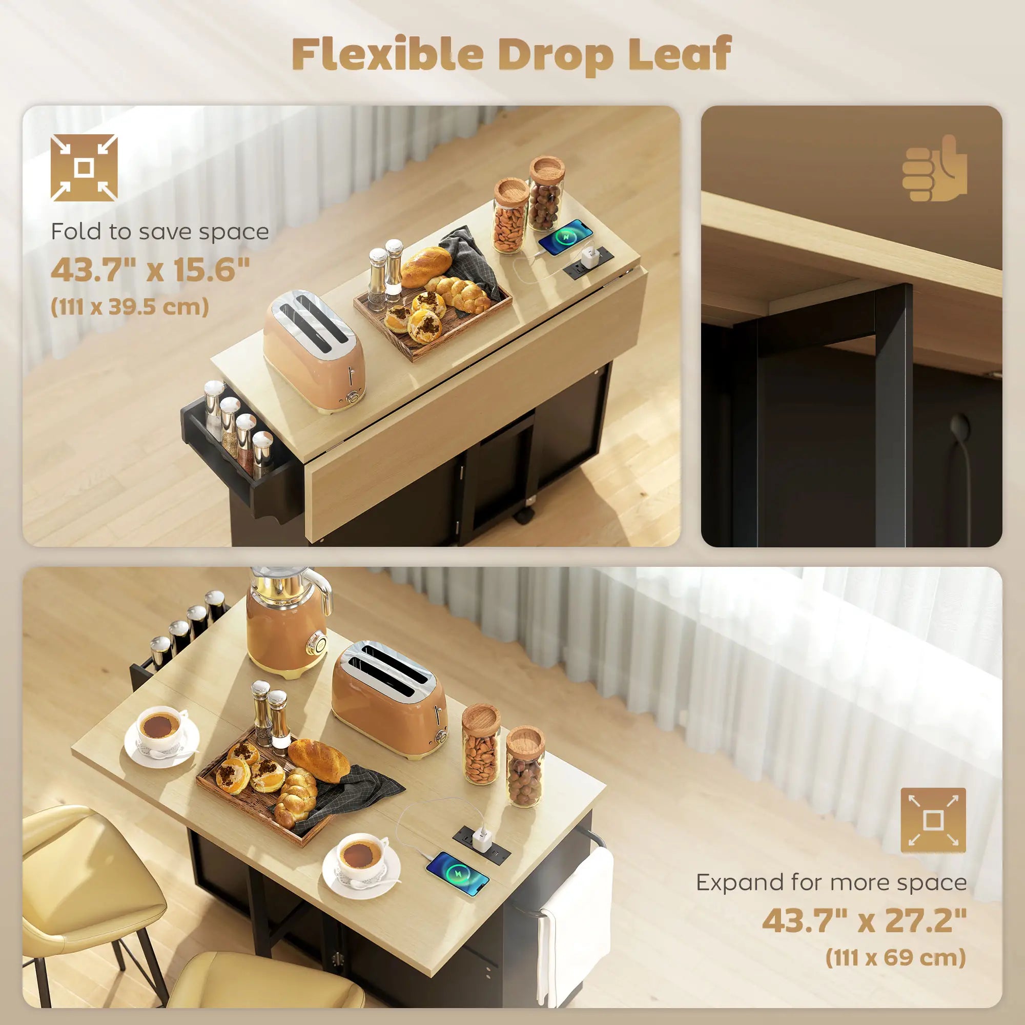 Kitchen Island With Storage, Rolling Cart, Charging Station, Drop Leaf Kitchen Islands & Kitchen Carts at Gallery Canada