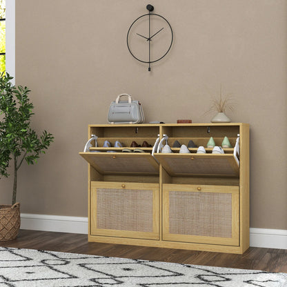 Narrow Shoe Storage Cabinet, 4 Flip Drawers, Adjustable Shelves, 20 Pairs, Oak Shoe Storage Cabinets & Racks at Gallery Canada