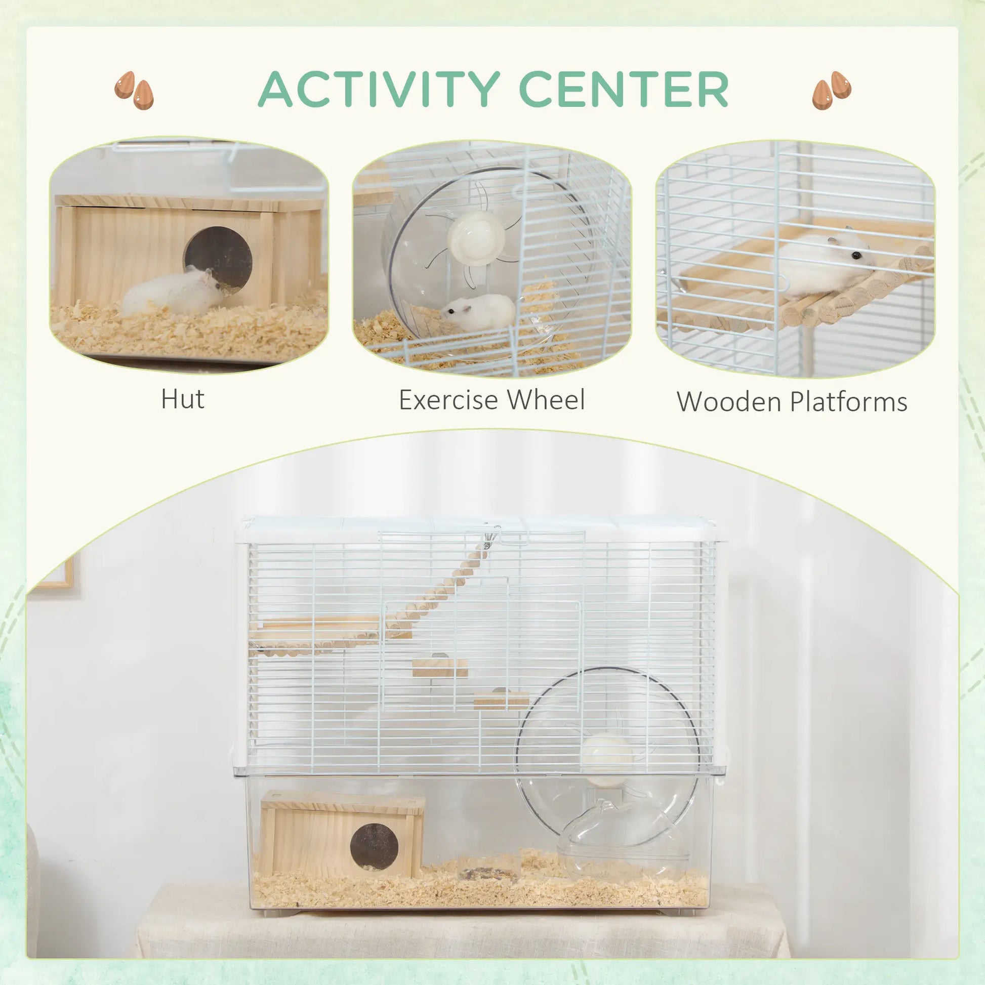Hamster Cage, Deep Bottom, Wooden Ramp, Hut, Exercise Wheel, White Hamster Cages at Gallery Canada