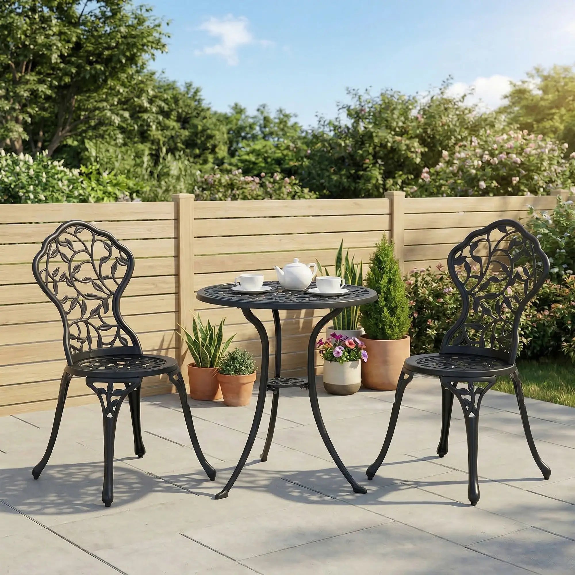 Patio Bistro Set, Cast Aluminum Table & Chairs, Black Bistro Sets at Gallery Canada