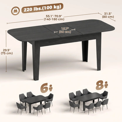 Extendable Oval Dining Table for 4-6, Farmhouse Kitchen Table, Black, Black