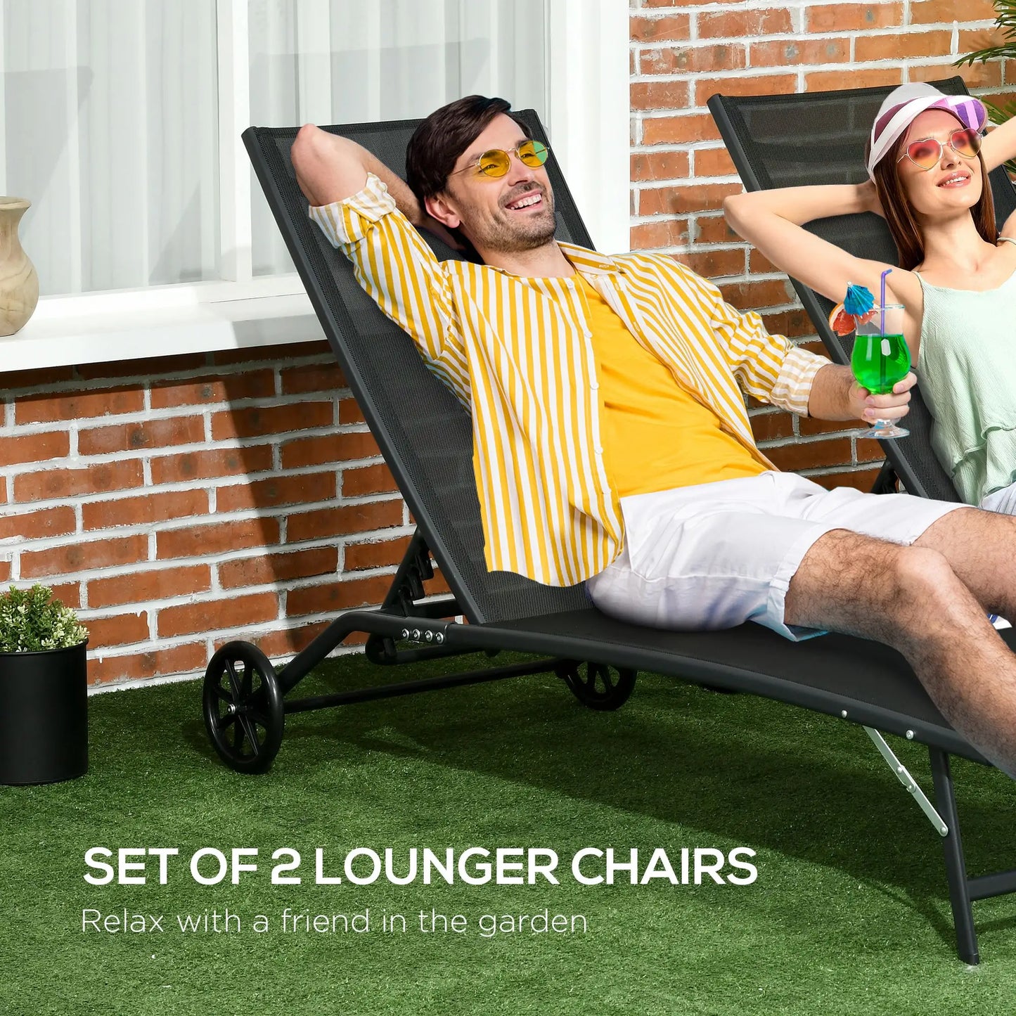 2PCs Lounge Chairs with Wheels, 5-Level Adjustable Backrest, White Lounger Chairs at Gallery Canada