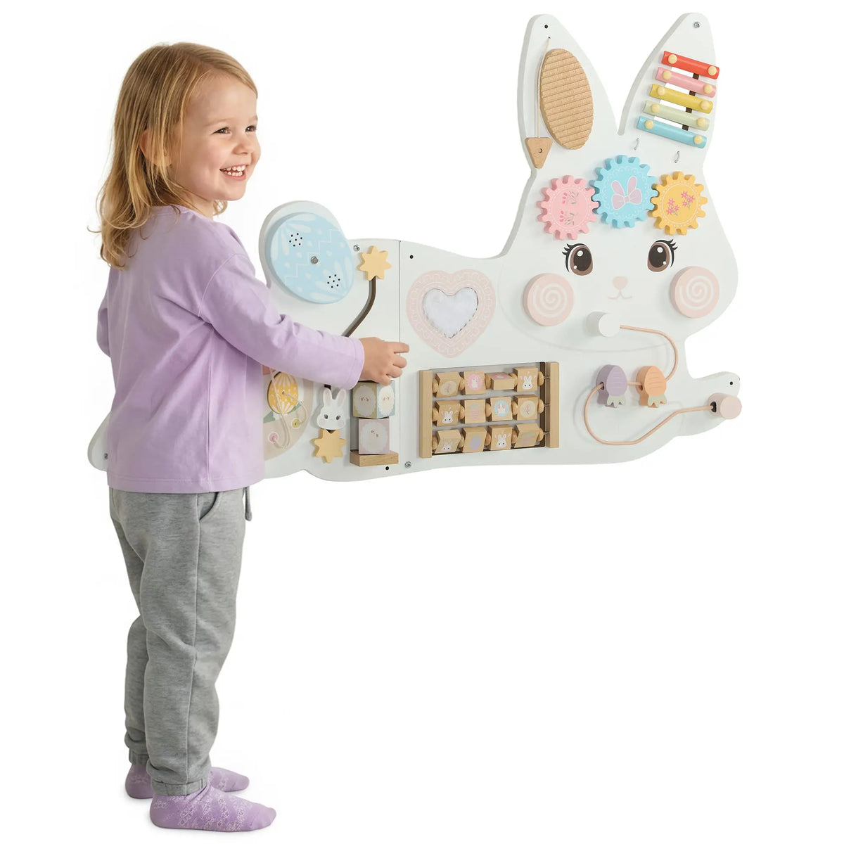 Easter Bunny Busy Board, Wall-Mounted Montessori Toy, White