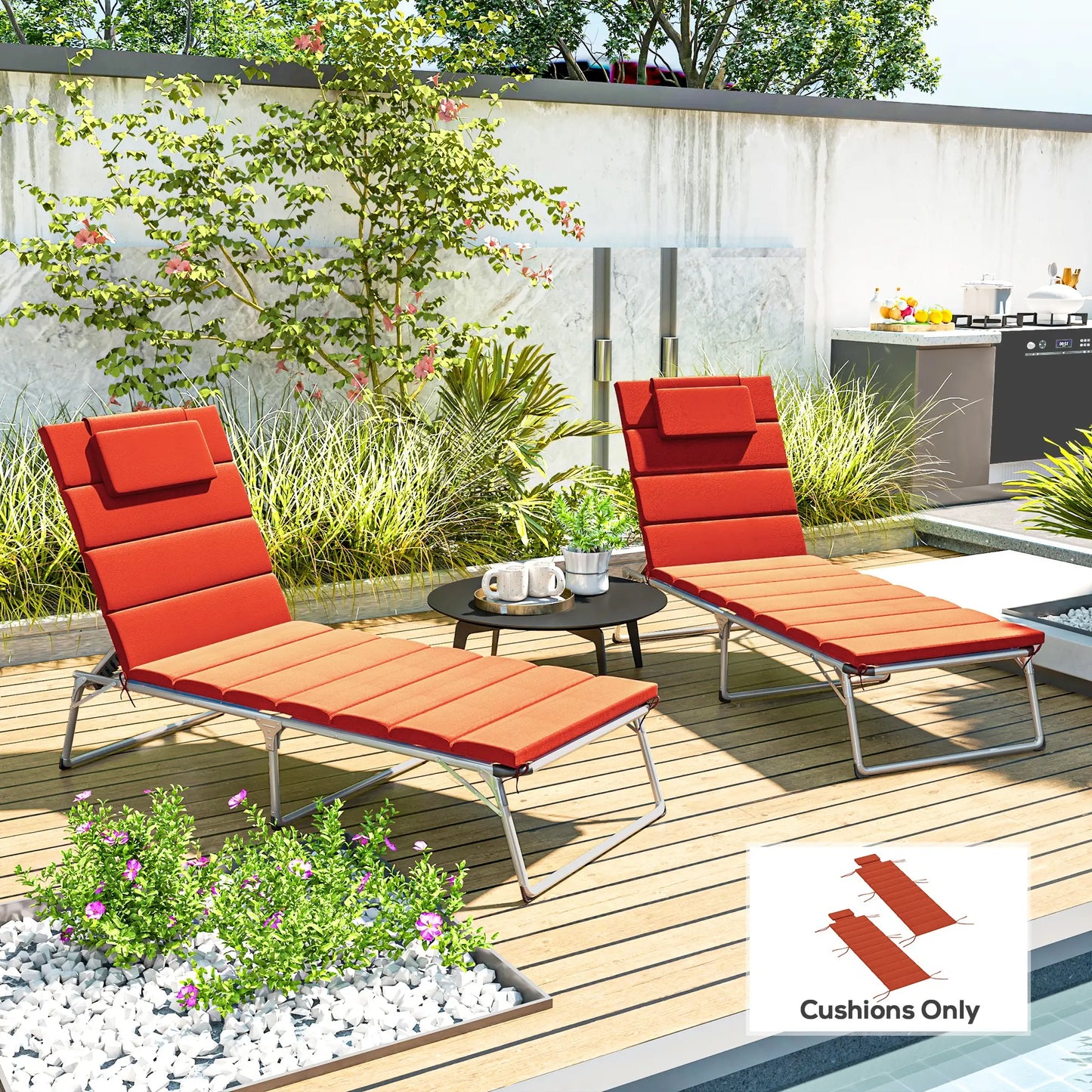 2PCs Patio Chaise Lounge Cushions, Foldable, UPF50+ 230gsm Olefin, 80" x 26", Wine Red Patio Chair Cushions at Gallery Canada