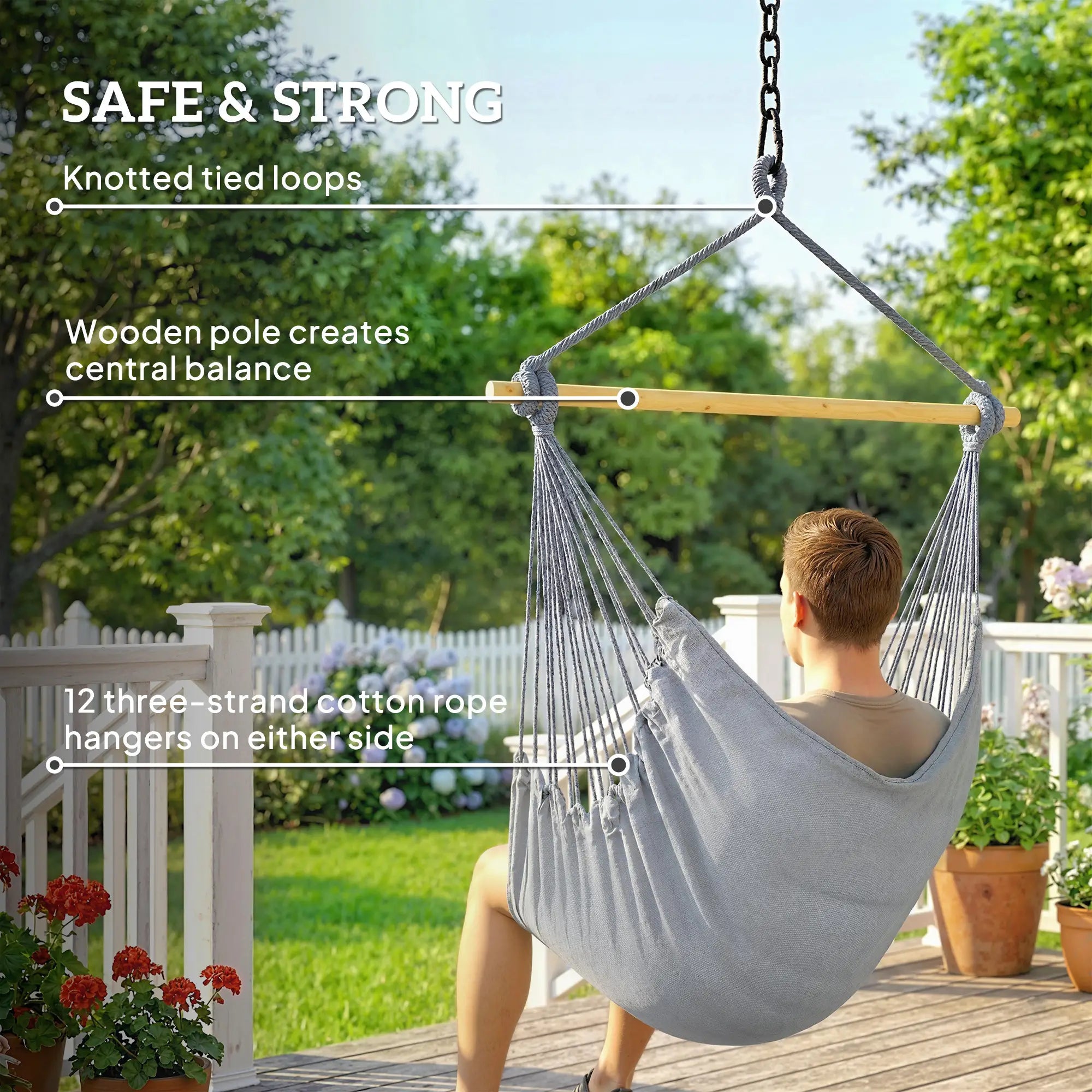 Hanging Macrame Chair With Two Seat Cushions, Grey Hanging Porch Swings at Gallery Canada