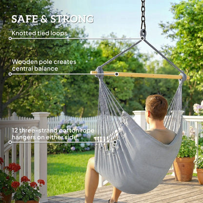 Hanging Macrame Chair With Two Seat Cushions, Grey Hanging Porch Swings at Gallery Canada