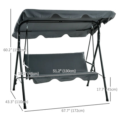 3-Seater Outdoor Porch Swing, Adjustable Canopy, Grey Porch Swings with Canopy at Gallery Canada