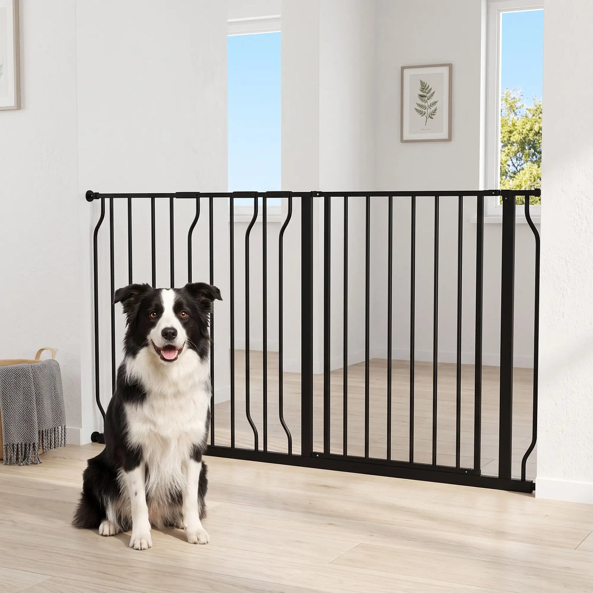 30"-57" Easy Install Pet Gate With Door, Double Lock, Extra Wide, Black Houses, Kennels & Pens at Gallery Canada