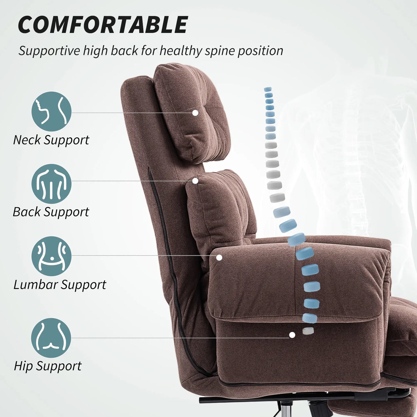 Reclining Executive Computer Desk Chair, Ergonomic Office Chair with Footrest and Thickly Padded, Coffee Office Chairs at Gallery Canada