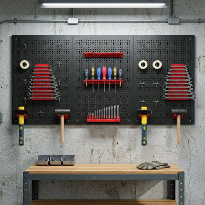 28 Piece Metal Peg Board with Accessories, Shelf Tool Organizer, Black and Red Tool Organizers at Gallery Canada