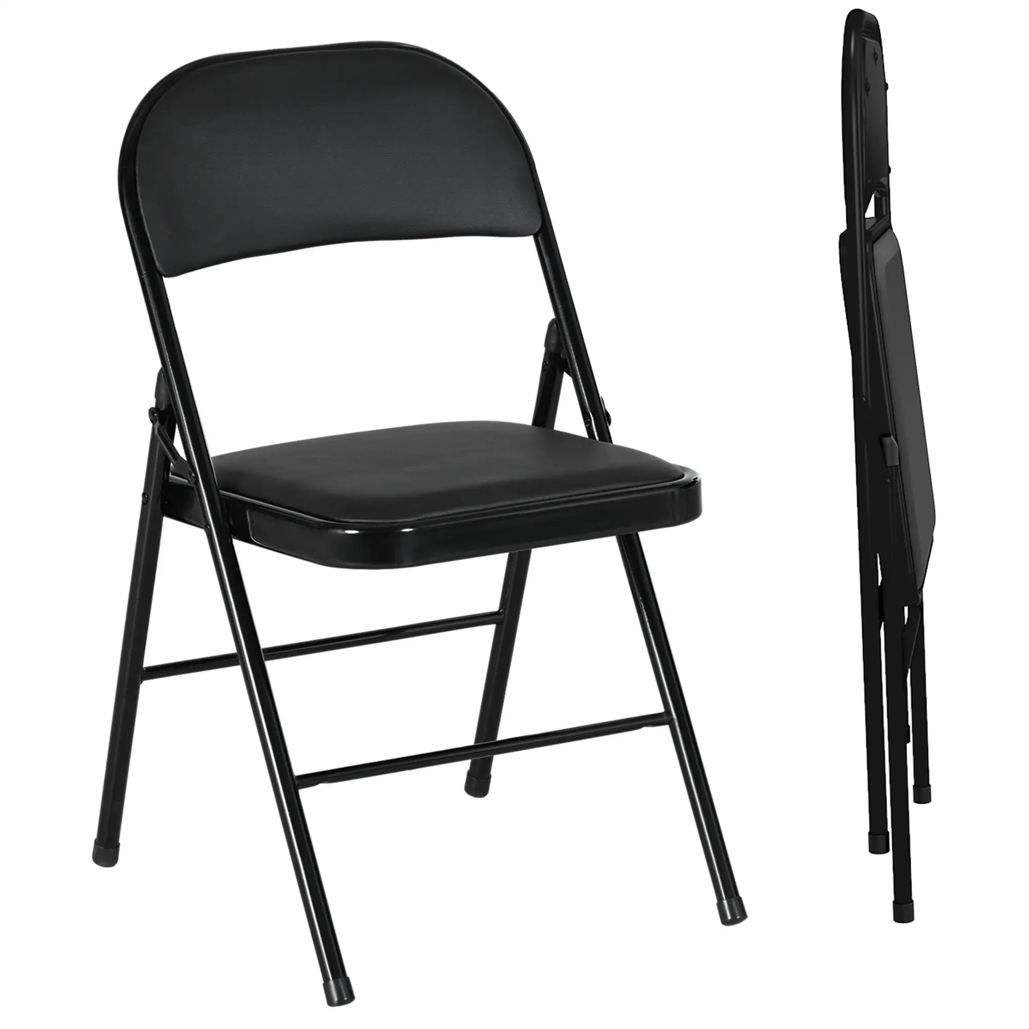 Set of 2 Metal Foldable Chairs, PU Leather Padded, Black Bar Stools Black at Gallery Canada