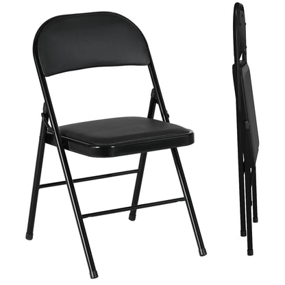 Set of 2 Metal Foldable Chairs, PU Leather Padded, Black Bar Stools Black at Gallery Canada